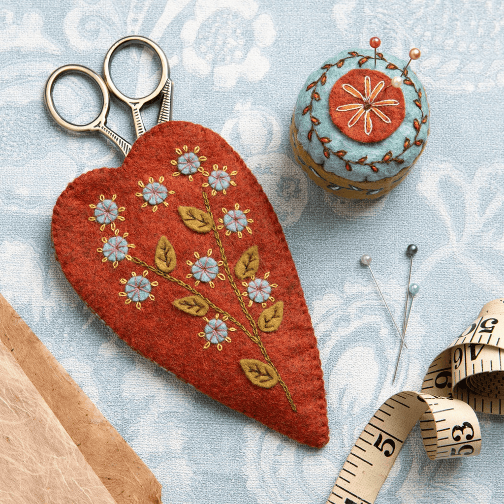 Embroidered Scissors Pouch & Mini Pincushion Felt Craft Mini Kit