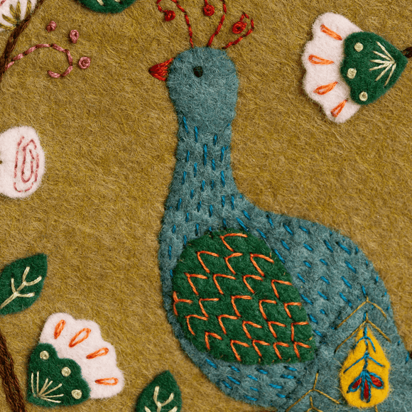 Flamboyant Peacock Felt Applique Hoop Kit